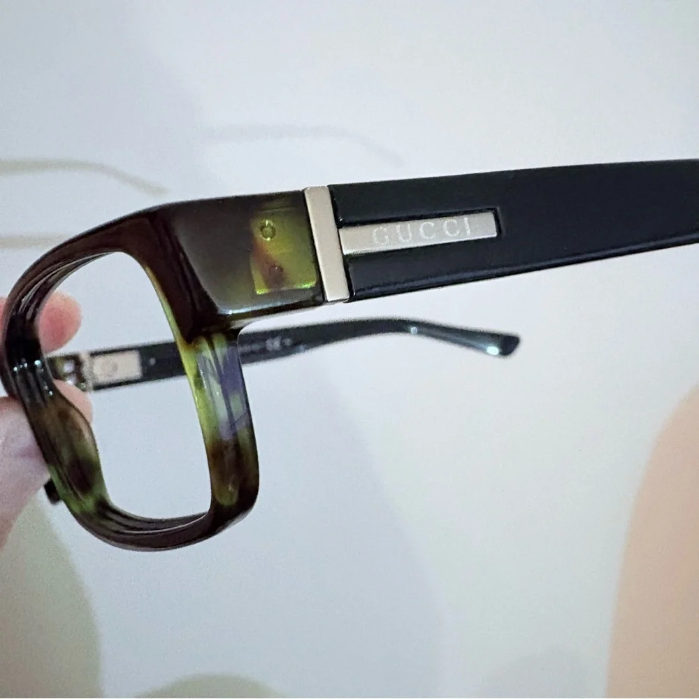 Gucci Green and Brown Tortoiseshell Rectangular Eyeglasses Frames
